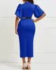 Freizeitkleider TSXT 2023 Afrikanischer Stil Frauen Einfarbig Fliegende Ärmel Slim Fit Kleid Elegante Dame O-Ausschnitt Ohne Gürtel