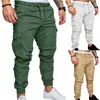 Men's Pants Plus Size Men Solid Color Multi Pocket Drawstring Ankle Tie Cargo Trousers 12 Colors Autumn Spring All-match Trouser