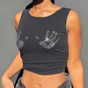 Dames t-shirt y2k handafdruk crop top dames zomer mouwloze baby tee vintage grunge slanke t-shirt 90s esthetische gotische panty's vest 230403