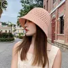 Breda brimhattar Solid Color Handgjorda virkning Floppy Top Summer For Women Hollow Out Knit Dome Bucket Hat Foldbara Beach Caps Eger22