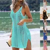 Women's Swimwear Summer Cutout Beach Tank Top Sexy Bikini Outer Cover Up For Ladies Sleeveless V-Neck Mid Length Dress Knitted Beach Dress 230403