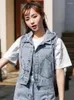 Coletes femininos versão coreana com capuz denim colete primavera e outono curto sem mangas top colete na moda