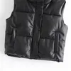 Gilet da donna Moda Streetwear Gilet gonfio da donna Giacca invernale spessa Parka Nero PU Cappotti femminili Gilet in ecopelle Gilet sciolto da donna 231102