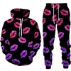 Fatos masculinos Love Street Graffiti 3D Imprimir Homens Mulheres Tracksuit Define Casual Hoodie Calças 2 Pcs Oversized Pulôver Moda Casal Roupas