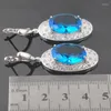 Necklace Earrings Set Hight Quality Silver Color Sky Blue Zirconia For Women Wedding Crystal Bracelet Pendant Ring QS0288