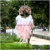 Decorative Objects Figurines Tree Of Life Dream Catcher Handmade Feather Purple Pink Catchers For Kids Dh8C5