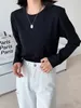 T-shirt Femme Femmes Noir et Blanc Rayures Casual Tops O Cou À Manches Longues Lâche Pull T-shirt Automne Mode Corée Chemise Coton 230331
