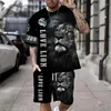 Tute da uomo T-shirt casual estiva classica con stampa leone Set streetwear vintage Maniche corte e pantaloncini morbidi oversize traspiranti larghi