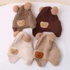 Berretti Cappelli Invernali Berretto da bambino Berretto da cartone animato Orso Protezione per le orecchie Cappello lavorato a maglia per bambini Ragazzi Ragazze Carino coreano Caldo Bambini Cappelli all'uncinetto Gorros 231102