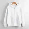 Kvinnors hoodies solid zip up kvinnor överdimensionerade tröjor jacka grå ärm i långa ärmstagfickor sudaderas höst vinter tröjor