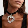 Big Heart Pendant Necklace for Women Black Rope With Full Rhinestone Charm Choker Jewelry On The Neck Party Girls