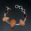 Link-Armbänder Hermosa Schmuck Natürlicher Ozean-Jaspis Roter Granat Silberfarbene Charms Kettenglieder für Frauen 19 cm 20234910