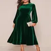 Plus size vestidos femininos vestido de veludo uma linha manga longa elegante cocktail festa maxi veludo flowy swing túnica noite