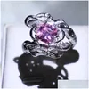 Arts And Crafts Female Sterling Sier Fashion Engagement Wedding Band Ring Princess Cut Pink Cz Mermaid Shape Finger Rings For Women Dh2We