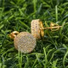 Stud Hip Hop 1Pair Micro Completa Pavimentada Rodada Zircon CZ Pedra Bling Iced Out Brinco Cobre Para Homens Jóias 231102