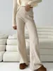 Pantalon tricoté décontracté pour femmes, couleur unie, taille haute, jambes larges, taille droite élastique, automne 2023
