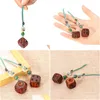 Decorative Objects Figurines Red Sandalwood Dice Keychain Handcarved Wooden Sieve Bag Chain Accessories Handicr Dhmzk