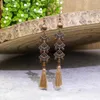 Boucles d'oreilles pendantes Style Vintage géométrique en bois naturel gland pour femmes Boho longues perles creuses Jhumka bijoux