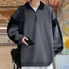 Sweats à capuche pour hommes Style coréen Mâle Couleur unie Sweat-shirt à manches lâches Revers Raglan Outwear Pull Automne et hiver Pull