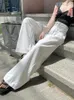 女子ジーンズバギー女性ホワイトプリーツビンテージワイドレッグパンツ秋冬2023年Y2Kファッションカジュアルストリートウェアモップデニムズボン
