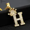 Collane con ciondolo Alfabeto con zirconi di cristallo per donna Uomo Corona Lettera iniziale Collana Hip Hop Accessori per gioielli con catena in oro