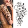 Temporary Tattoos Death Skull Flower Temporary Tattoo For Women Girls Snake Bird Peony Tattoo Sticker Black Fake Blossom Sexy Tatoo Transfer Adult Z0403