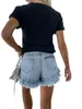 Damen-Shorts, mittlere Taille, Grate, Quasten, Denim, weiblich, feminin