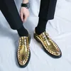 Dress Shoes Designer Men's Mirror Patent Leather Male Gold Rivet Laced Oxfords Prom Homecoming Party Footwear Zapatos