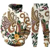 Herrspårar Färgglada cashewblomma Tracksuit Men/Women 2 Piece Set Paisley 3D Print HoodiePants Suit 2023 Fashion Par JOGGING