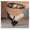 Dress Shoes Beige High Heels Women Pumps Pointed Toe Low Womens Slip-On T Straps Kawaii Sapatos Femininos