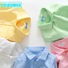 Kids Shirts FCLHDWKK Kids Baby Boys Cotton Shirt Yellow Blue Casual Boy Blouses Shirts Baby Girls Clothes Style Top Shirt Baby 230403