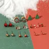 Stud Earrings 8 Pcs/Set Christmas Cartoon Santa Claus Snowman Bell Fashion Ladies' Party Accessories Jewelry Gift For Childs