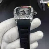 Hip Hop Herren-Trend-Armbanduhr mit Diamantgehäuse, große Diamant-Lünette, Uhren mit schwarzem Kautschukarmband, automatische mechanische Uhr W273S