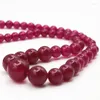 Pärlor Natural Beautiful Rose Red 6-14mm Round Jades Chain Necklace For Women Elegant Choker Chalcedony Stone 18inch M-91