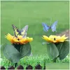 Trädgårdsdekorationer Solenergi Flying Butterfly Bird Sunflower Yard Stake Ornament Decoroutdoor Decor Flower Pot DHM5V
