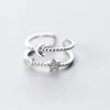 Cluster Rings Cute Moon Star Adjustable Ring Mosaic Zircon Double-Deck For Women Friends Teen Girl Fashion Jewelry Gift