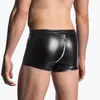 Caleçon boxeurs pour hommes Faux cuir Lingerie Shorts fermeture éclair ouvert entrejambe culotte taille basse sous-vêtements Boxer U pochette 2023