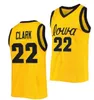 2022 New NCAA Iowa Hawkeyes Basketball Jersey 22 Caitlin Clark College Size Youth Adult White Yellow Round Collor