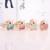 Cute Cartoon Little Flying Pig Crystal Rhinestone Enamel Keychain Cute Animal Drip Oil Pendant Keyring for Couple Jewelry Accessories