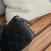 Bolsa de luxo c designer de moda mulheres titulares de cartão dobra aba padrão clássico caviar pele de cordeiro mulher preta pequena mini carteira bolsa cor seixo couro com caixas prpu