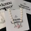 Desginer Viviene Westwoods Ouyang Nana's samma västra kejsare Dowager Pink Diamond Saturn Pearl Necklace Women's Classic Star Pendant Collar Chain Chain Chain