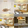 Arts et artisanat lampes suspendues style japonais poisson bambou lumières sud-est asiatique jardin chambre led créatif sirène personnalité goutte Dh1R8