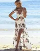 Casual Dresses 2023 Women's Sexy Strap Beach Skirt With Ruffle High Split Dress For Women Summer Ladies Floor Lenght