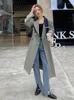 Płaszcze damskie płaszcze Lanmrem Kolor blok lapowy podwójnie piersi średniej długości wiatrówki żeński płaszcz mody 2023 Autumn 2R3591