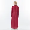 Women's Trench Coats Silk Georgette Wine Red Pleated Long-sleeved Cardigan Micro-transparent Sunscreen Holiday Simple And Long Coat FE136