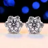 Stud Earrings Eight Heart Arrow Plating PT950 Full Diamond Simulated Six Star Plum Female