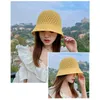 Breda brimhattar Solid Color Handgjorda virkning Floppy Top Summer For Women Hollow Out Knit Dome Bucket Hat Foldbara Beach Caps Eger22