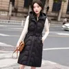 Chalecos de mujer chaleco largo cinturón abrigo invierno mujer puffer 2024 moda coreana con capucha outwear chaqueta sin mangas femenina