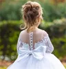 Robes de fille robe à fleurs blanc moelleux Tulle dentelle Applique à manches longues mariage enfant première fête d'anniversaire eucharistique