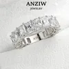 Anillos de racimo ANZIW 6x4 mm Corte radiante Anillo de eternidad completo para mujeres 925 Sterling Silver Sona Simulado Diamond Wedding Band